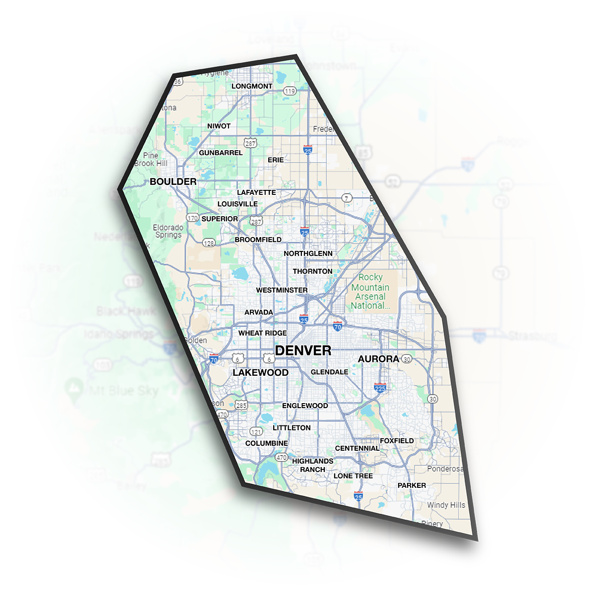 KCL Cabinetry service area across the Colorado Front Range
